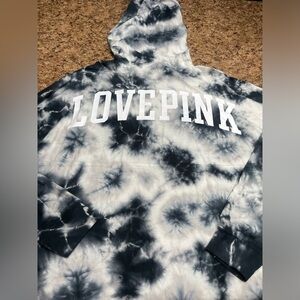NWT PINK Victoria's Secret Black & White Tie-Dye Campus Hoodie Tshirt Medium